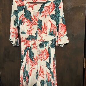 Red and Green Flutter Sleeve Midi Sundress for Wedding Guest